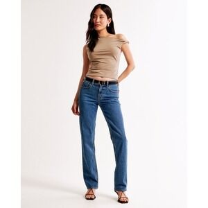Abercrombie & Fitch The Baggy Mid Rise Jeans Medium Wash 28 6R Relaxed Straight
